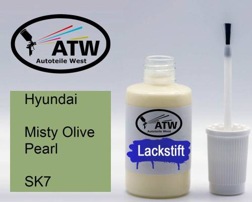 Hyundai, Misty Olive Pearl, SK7: 20ml Lackstift, von ATW Autoteile West.